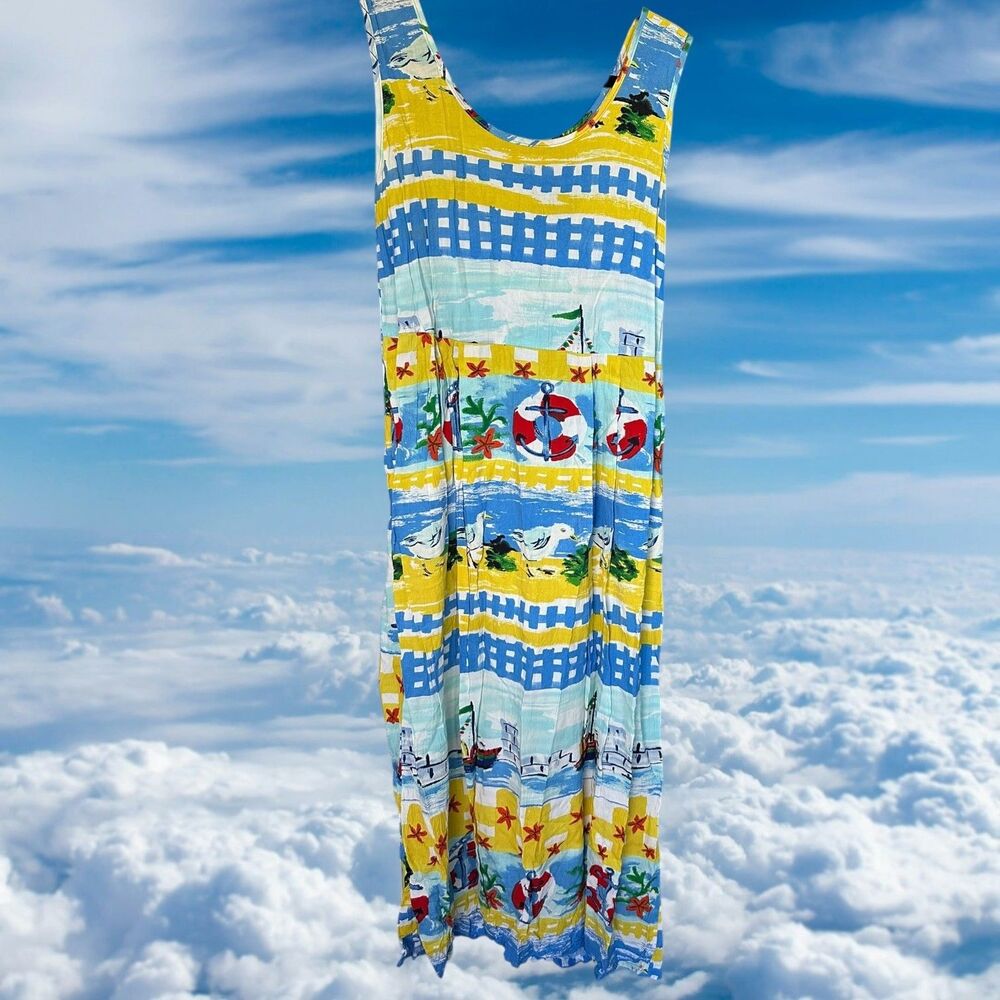 Jams World Midi Dress Sundress Nautical Sleeveless Scoop Neck Pockets Medium